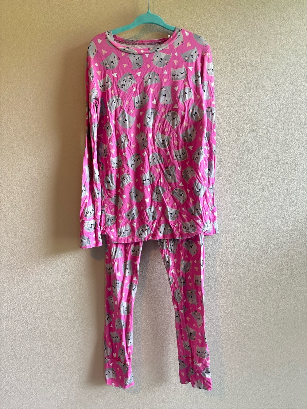 Little Bum Bums Bamboo Girls' Pink Cat-Print Long-Sleeve Pajama Set